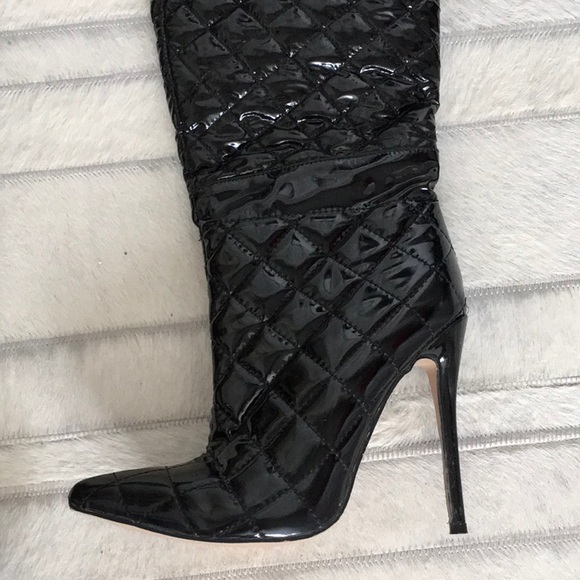 Black Quilted Over-the-Knee Stilettos Boots pointed toe Size 7 - Picture 3 of 10